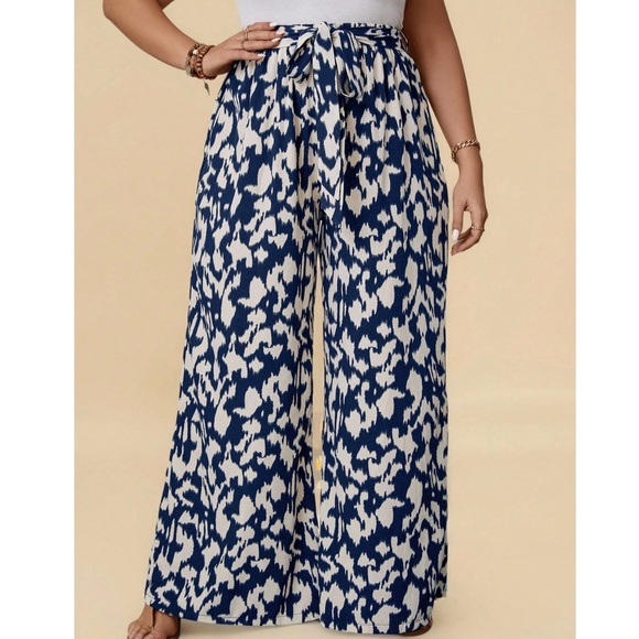 Plus Leopard Print Stretchy Waist Wide leg Pants - Picture 8 of 8